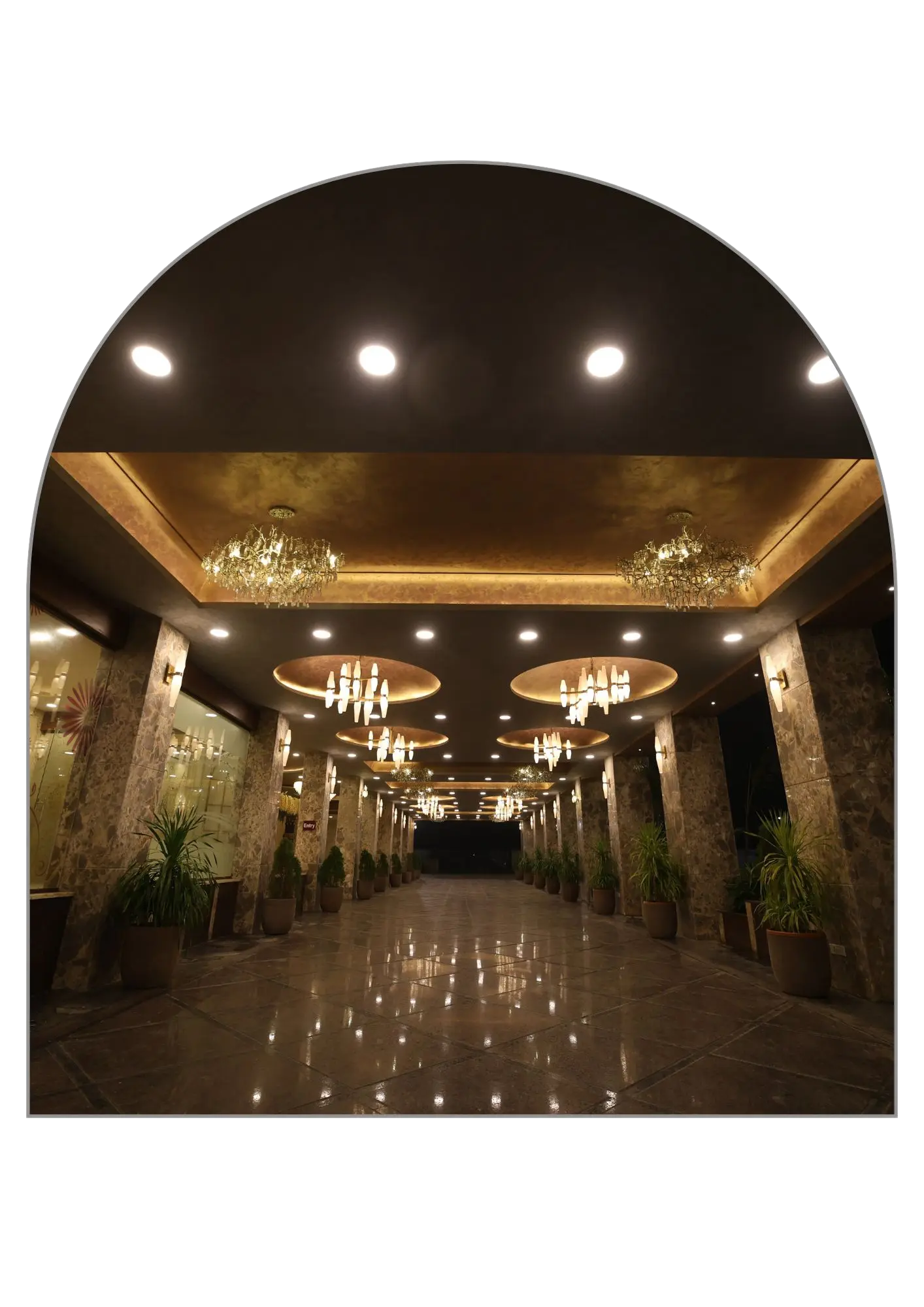 Illuminated entrance corridor at Yadhava Convention Centre