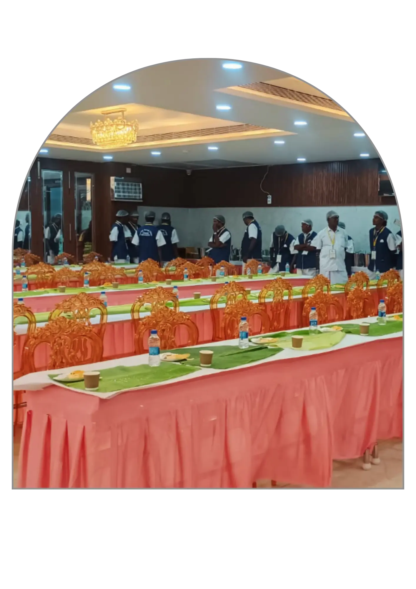 Dining hall at Yadhava Convention Centre arranged for a large banquet