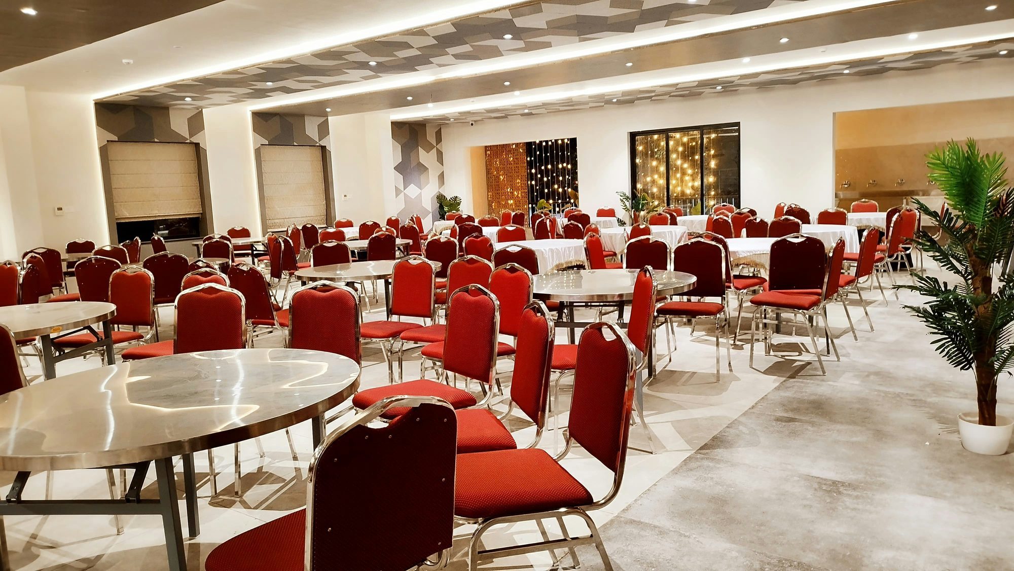 Banquet hall arranged for a corporate event